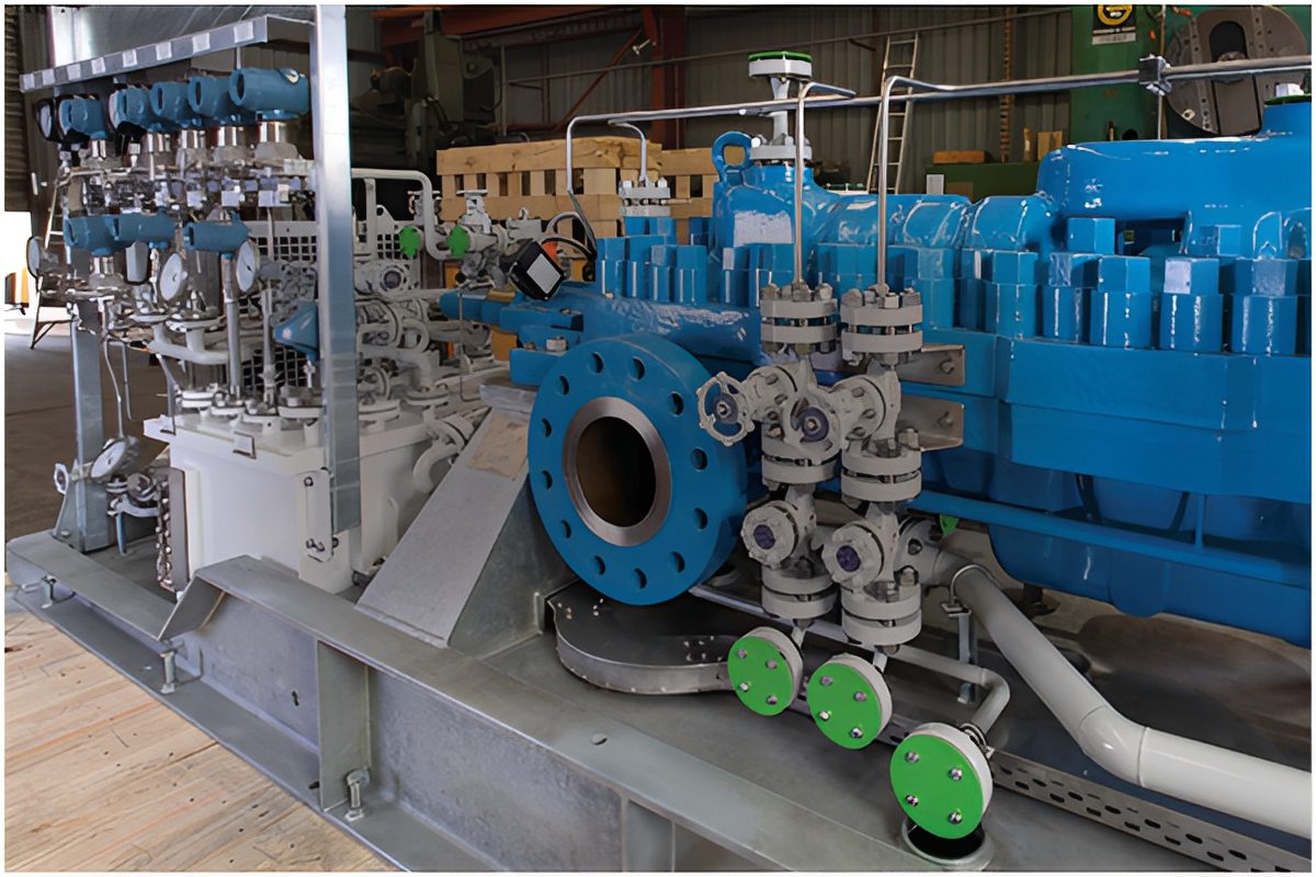Industrial machinery with blue and white components